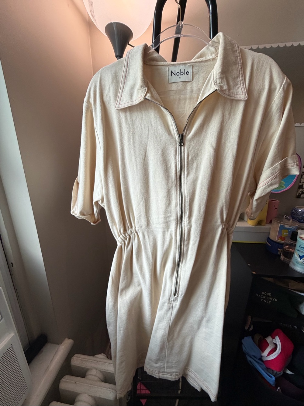 Noble Cream Zip-Front Collared utility dress